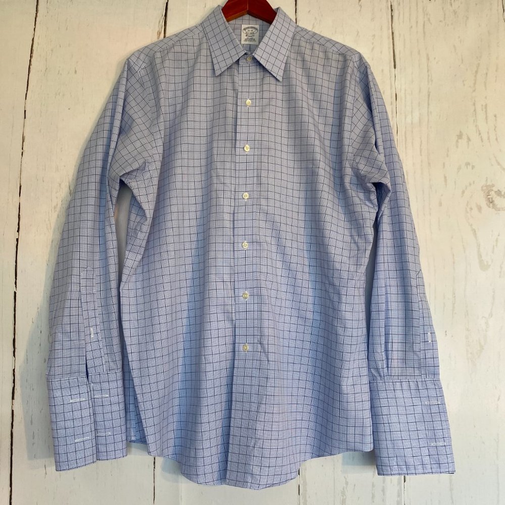 BROOKS BROTHERS Classic Fit Long Sleeve French Cuff Blue Square Button Up 16-33